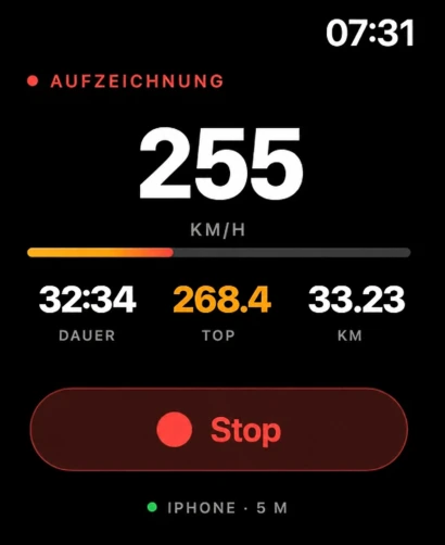 Laufende Track4Facts-Aufzeichnung auf der Apple Watch
